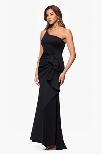 Image of Xscape Women's Long Lace Sequin Side Ruched Dress