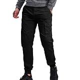 OUTSON Cargo Pants for Men Hiking with Pockets Slim Fit Stretch Work Ripstop Joggers Tactical Pant Construction Pants Black