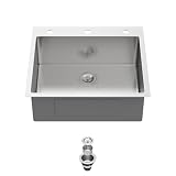 Zeayoun Lavello da cucina da 25 pollici 25 x 22 lavello da cucina calibro 18 in acciaio inox singolo vasca Topmount lavello fatto a mano, 25 x 22 x 8