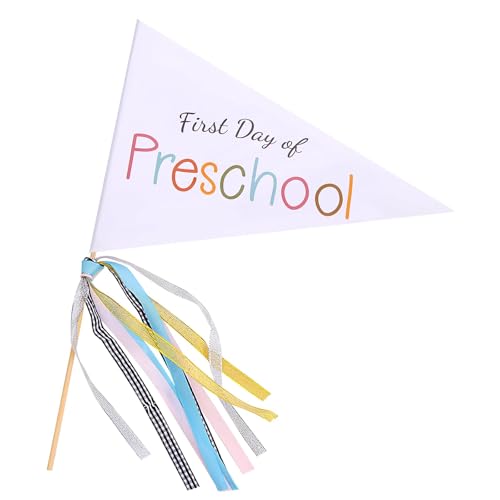 First Day of School Flag, Preschool Back to School Pennants Flag with Ribbons, DIY Your First Day of Preschool Sign or Back to School Photo Props