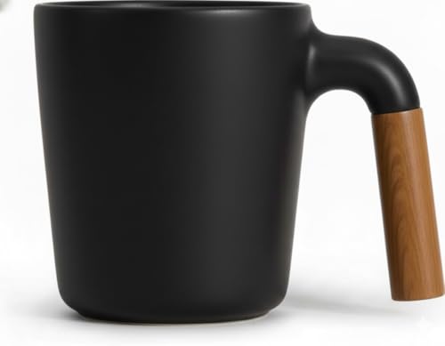 ALCOACH Mug - 12 oz Ceramic Coffee Cup with Dual Wood Handle...