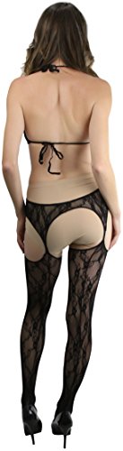 Image of ToBeInStyle Women's Bodystocking Crotchless Peek-A-Boo Fishnet Lace Bodysuit