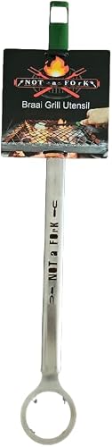 NOT a FOrK - Stainless Steel Braai Grill Scrubber with Onion Holder, Pot Lid Lifter and Bottle Opener, 40 cm. (1 x Unit)