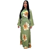 Abaya Dress For Women Bell Sleeve Floral Print Maxi Dress Butterfly Abayas Dubai Kaftan Friday Prayer Dresses For Eid Ramadan Arab Long Robe Caftan Muslim Clothes For Women Salah Wedding Green M