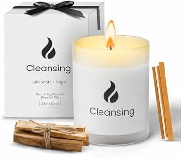 Natur IX Cleansing Scented Candles for Home | Sage & Palo Santo | Natural Non Toxic Soy Candles with Essential Oils | 50 H Long Burning | (Cleansing | Palo Santo & Sage)