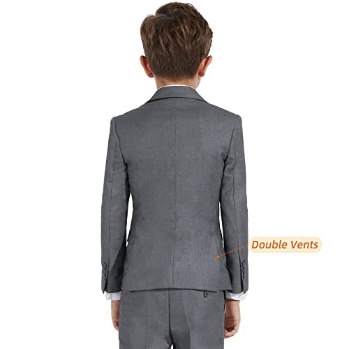 Plavict Boys' Suits Slim Fit 5 Piece, Adjustable Waist, Boys Formal Set Darkgray #TOP7