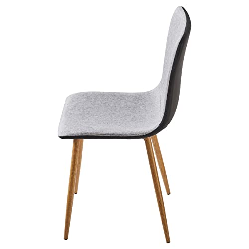 Furniturer Scandinavian Set Of 4,Side Comfy Fabric Cushion Pu Back And Sturdy Oak Legs, Accent Kitchen Living Waiting Room Dining Chair, 15" D X 16.5" W X 33.7" H, Grey #TOP6
