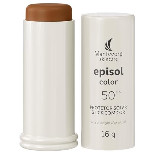 MANTECORP - Protetor Solar Facial Episol Color Stick FPS 50 - Alta Proteção UVA e UVB, Protetor Solar Bastão, Aplicação Fácil - Tom Médio Escuro - 16g