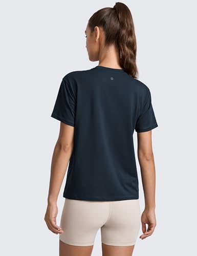 CRZ YOGA Cotton-Blend Workout Tops for Women Breathable Gym Athletic Short Sleeve Shirts Quick Dry Casual Basic T-Shirt2