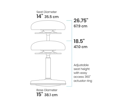 Image of KORE Design Office Adjustable Pivot Stool Round Seat, Ergonomic Home Office Chair, Comfortable Adult Wobble Computer Desk Chairs, Ideal for Active Sitting, Work, Study, 22 inch-30 inch, Grey Fabric