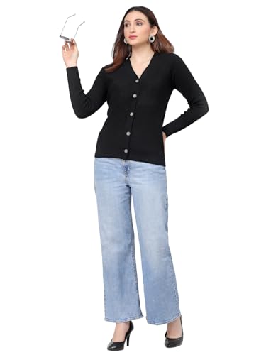 Image of Kalt Women Full Sleeves V-Neck Design Acrylic Cardigan Sweater