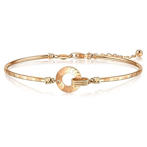 CHOW SANG SANG Delicate Gold 18K Rose Solid Gold Hoop Circle Bangle for Women 94314K | 7 (Wrist Size:14.5-15.5 CM)