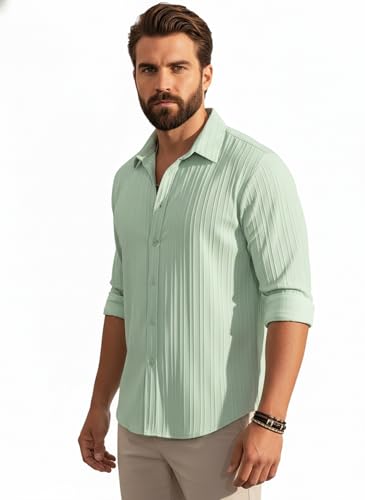 Image of Amazon Brand - INKAST Men's Casual Button Down Shirts Long Sleeve Linen Shirt Fashion Textured Beach Summer Shirt