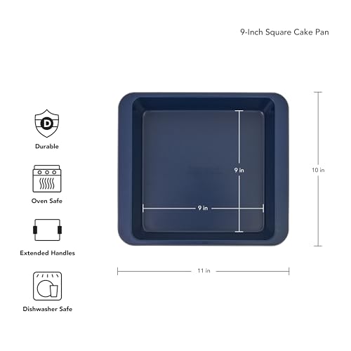 Image of KitchenAid Nonstick Aluminized Steel Square Cake Pan, Dishwasher Safe, Ink Blue, 9 Inch