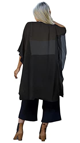 Image of Indian Trendy Women's Solid Puff Sleeve Kimono Long Cardigan Loose Cover Up Casual Blouse Top Chiffon