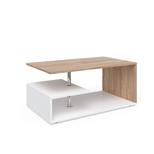 Vicco Couchtisch Guillermo, Weiß/Sonoma, 91 x 52.6 cm, zur Aufbewahrung von Zeitschriften und Fernbedienungen