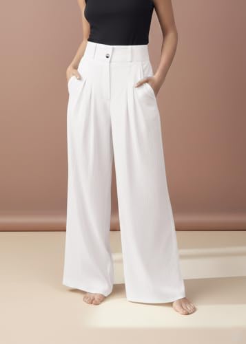 Image of GRECIILOOKS Trousers for Women High Waist | Wide Leg Trousers | Office Wear Pleated Korean Pants for Women's | Elegant Formal Pants