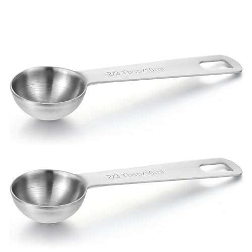 2PCS Metal 2 Tablespoon Measuring Spoon 10 Ml (2/3 Tablespoon, 10 Cc, 1/3 Oz) with Long Handle Single Teaspoon Scoop Stainless Steel for Coffee Loose Tea Protein Spices Powders and Other Dry Goods