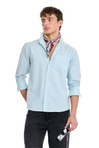 Image of SNITCH Men Casual Shirt | Regular Fit Full Sleeve Spread Collar Solid Pattern | Breathable Cotton Linen Blend & Lightweight Fabric for Summer, Vacation & Smart Casual Wear