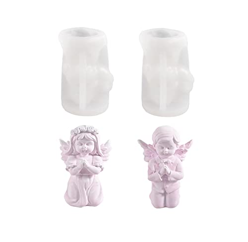 Xidmold 2Pcs 3D Praying Angel Silicone Molds Silicone Angel Boy & Girl Molds For Chocolate, Candy, Cake Decor, Soy Wax Candle, Soap, Polymer Clay, Plaster, Resin Art (A) #TOP27