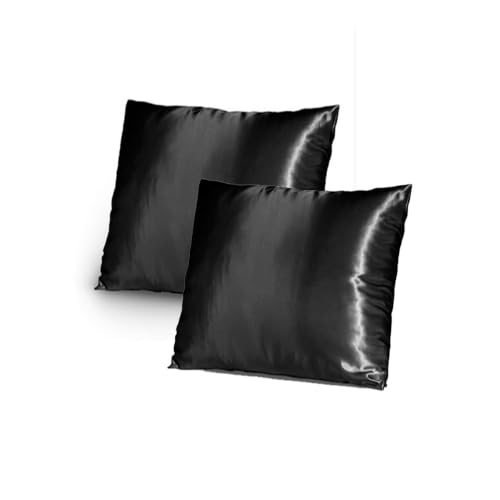 TAOSON Faux Silky Satin Decor Throw Pillow Covers 20 x 20 Set of 2, Black