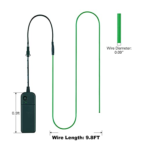 Image of MaxLax EL Wire Green, 9.8ft /3m Portable Battery Pack Neon Light Strip 360 Cuttable Glowing Rope Lights for Parties, Halloween, DIY Decoration