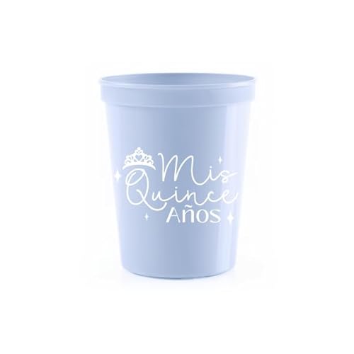 ForYourParty.com Mis Quince Años Stadium Cups 16 oz Powder Blue Tiara Screen Printed Quinceañera Party Cups Pack of 12