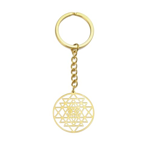 EUEAVAN Porte-clés Sri Yantra Chakra Géométrie sacrée Porte-clés Symbole hindouiste Amulette Talisman Méditation hindoue Religion Bijoux (or)