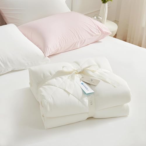 Image of Cozy Bliss Cooling Comforter King XL Size, Cooling Blankets for Hot Sleepers and Night Sweats, Cream Summer Comforter for King XL Bed, Breathable Soft Lightweight Silk Smooth