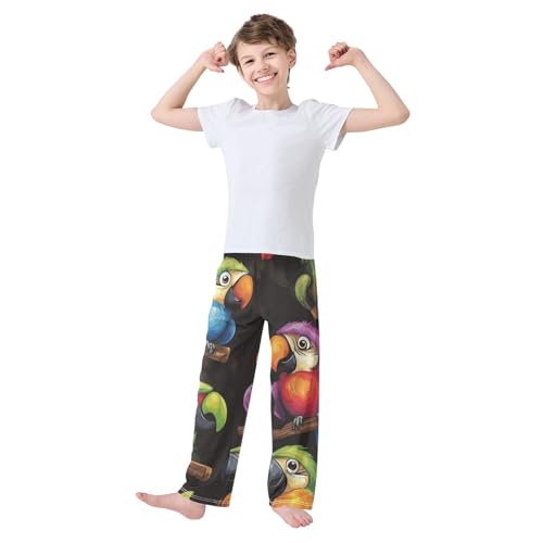 Colorful Parrots Boys Long Pants Soft Trousers Elastic Waist Kids Lounge Bottoms with Pockets S-XL2
