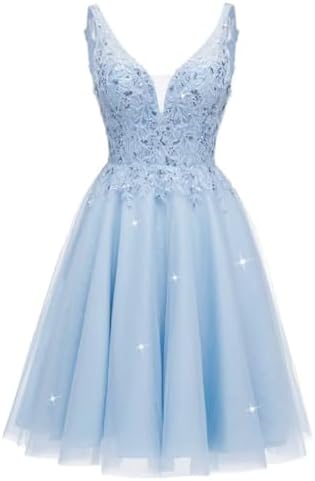 Tulle Homecoming Dresses for Teens V-Neck Tulle Short Prom Dresses Sparkly  Cocktail Mini Dress, Baby Blue, 6 : Amazon.sg: Fashion