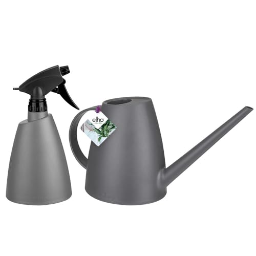 Elho Brussels Giesskanne und Sprühflasche - für Zimmerpflanzen - Pflanzenpflege - 100% Recycelter Kunststoff - Schwarz/Anthrazit