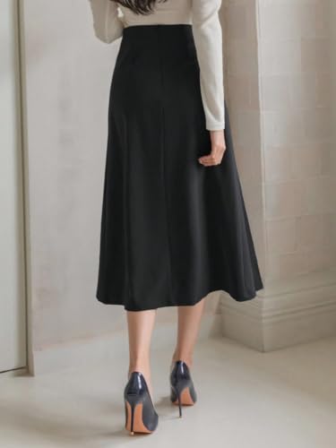 Image of GRECIILOOKS Elegant High Waisted Pleated Midi Skirt for Women, A Line Polyblend Fabric Flared Skirt with Back Zipper, Ideal for Office, Casual and Formal