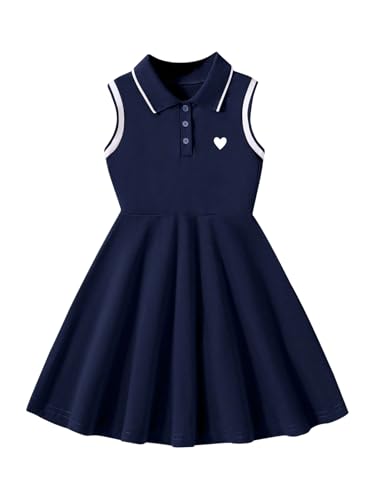 Floerns Girl's Summer Tennis Dress Sleeveless A Line Button Front Cute Shirt Dresses