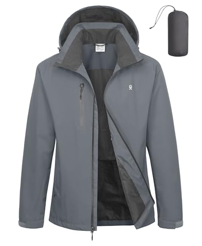 Image of Little Donkey Andy Mens Waterproof Rain Jacket Lightweight Windbreaker Hooded Jacket Packable Raincoat for Outdoor Hiking