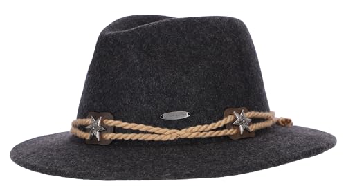 Steigenhöfer Original Herren Trachtenhut Filzhut Wanderhut Tiroler Art - Georg - Größenverstellbar - Mit Schweißband - 100% Schurwolle - Zum Förstern Wandern & Oktoberfest - Schwarz - 58