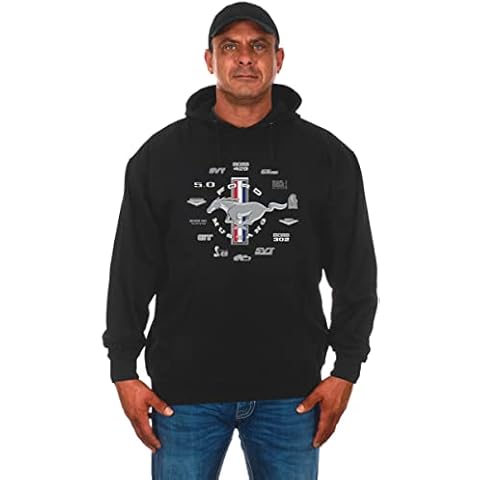 JH DESIGN GROUP Men's Ford Mustang Collage Pullover Hoodie Black Sweatshirt, Black, XL Cover