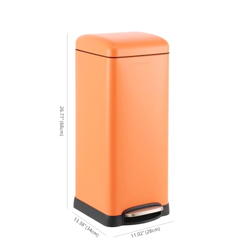 Image of happimess Betty 8 Gal Step Trash Can Soft-Close Lid, Carrot Cake | Removable Liner, Semi-Rectangular, Steel Pedal, Iron Powder Coated, 27 inch Height, Non-Skid Base