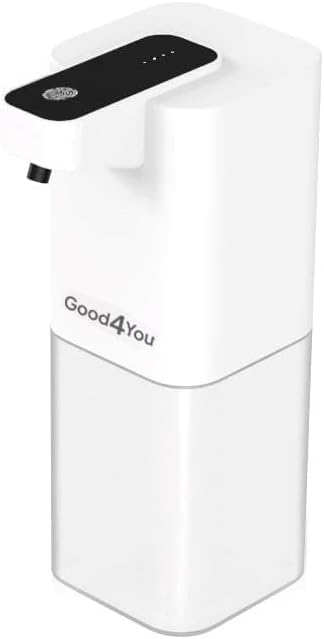 GOOD4YOU Automatic Foaming Soap Dispenser, Touchless, Wall Mount or countertop Placement, Rechargeable, 4-Levels Adjustable soap, Infrared Sensor, Bathroom & Kitchen, Waterproof, 13.5 Oz. (Square)