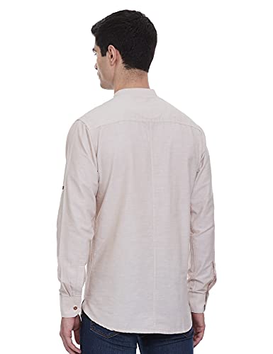 Image of Ethnix by Raymond Men's Cotton Blend Regular Tunic Shirt (RTHA00134-YB Beige 100)