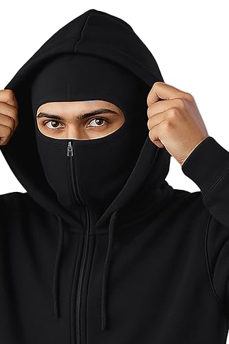 Image of JUGULAR Men's Cotton Solid Hooded Neck Full Sleeve with Mask Sweatshirt