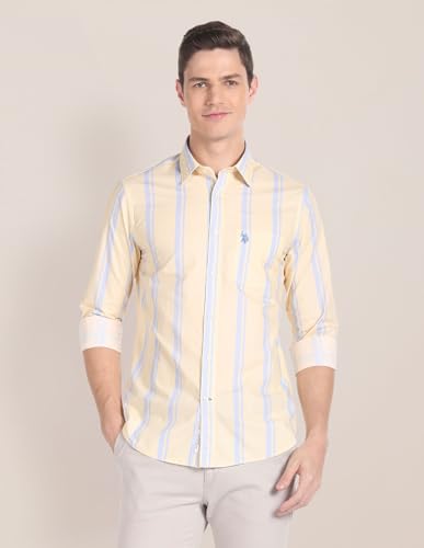 Image of U.S. Polo ASSN. Striped Regular Fit Cotton Shirts for Men - Full Sleeve Mens Casual Shirts