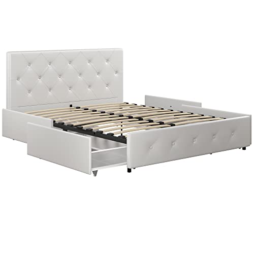 DHP Dakota Cama con Almacenamiento, PU Blanco, Doble