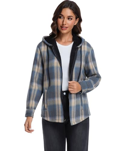 Women's Full Zip Sherpa Lined Flannel Jacket Fleece Plaid Warm Winter Jacket Coat for Women3
