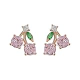 925 Sterling Silver Stud Earrings for Women Cute Fruit Earrings Cherry Pineapple Strawberry Grapes Dainty Studs Earring Set for Multiple Piercings (Cherries(Rose Gold))