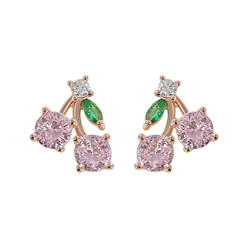 925 Sterling Silver Stud Earrings for Women Cute Fruit Earrings Cherry Pineapple Strawberry Grapes Dainty Studs Earring Set for Multiple Piercings (Cherries(Rose Gold))