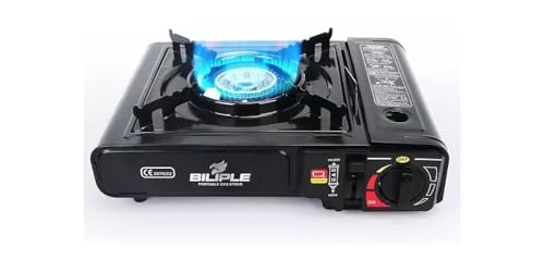 Fornello a Gas con Valigetta da Campeggio Portatile con Cartuccia a Gas, con 4 Cartucce, per Camping Picnic, Fornello a Doppio Attacco per Cartucce Butano o Bombola GPL