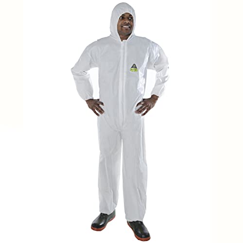 Cordova CPHL Defender White Microporous Coverall with Hood, Zipper Front, Elastic at Hood, Wrists & Ankles, Large, 25-Pack
