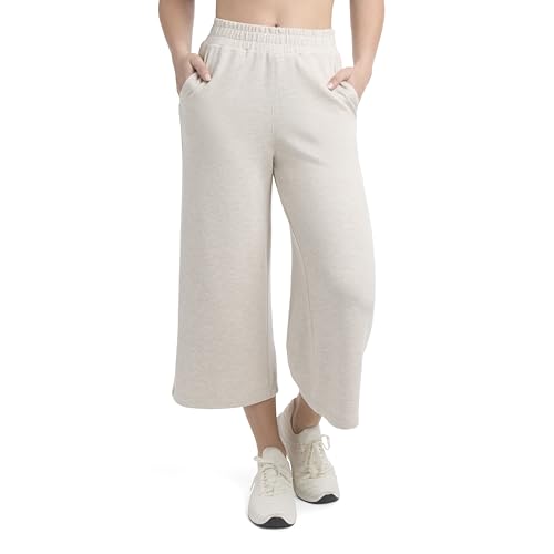 Danskin Women's Luxe Cropped Gaucho Pants, Oatmeal Heather, Medium