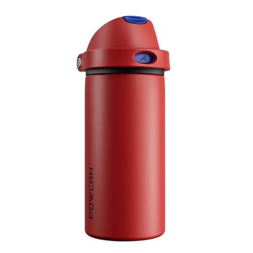 POWCAN 18 oz Insulated Water Bottle: 2-in-1 Push-Button Spout & Quick-Flip Straw, Leakproof, Cold 24Hrs, Fits Car Cup Holder, Stainless Steel Water Bottle for Sports, Travel, School (Midnight Web)